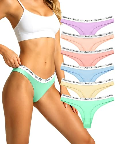 Libella Tangas Mujer Algodón Cómoda Thong Deportivo Ropa Interior Sexy sólido G-String Pack de 6 Multicolor UN7 XL