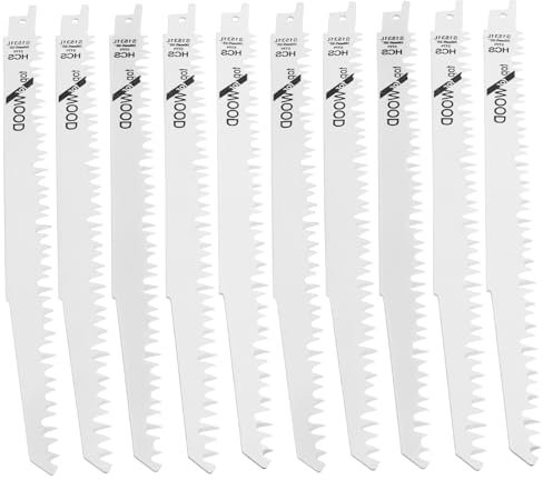 Gasea Juego de 10 Hojas Sierra Sable, Hojas de Sierra Recíproca Alternativa con Estuche de Almacenamiento Accesorios de Sierra de Sable para Madera PláStico (S1531L -10/240mm x 5TPI)