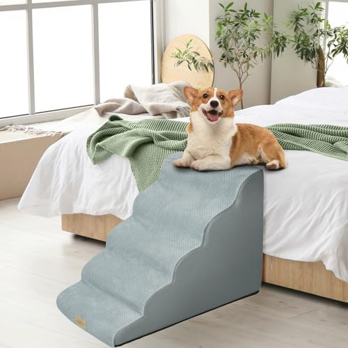 BingoPaw Scala per cani 5 Gradini: Alto 56cm Scaletta per cani Scale Gradini per cane Rampa per Letto Divano Gatto Cuccioli Antiscivolo in Spugna ad Alta Densità Fodera Rimovibile