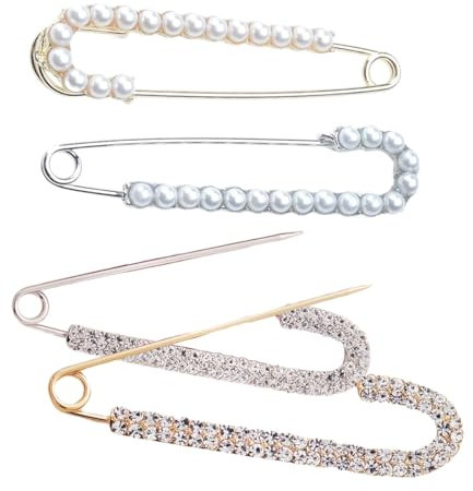 RDNKVB Damen Dekoration Zubehör 4 Stücke Brosche Sicherheitsnadel Perle Strass Pullover Clip Schal Clip Strickjacke Kleid Kleidungsstück