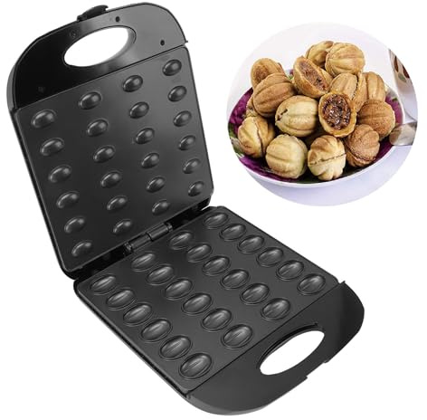 NTSDD Electric Walnut Cake Maker,1400W 24pcs Capacity Electric Walnut Cake Maker Automatic Mini Nut Waffle Bread Machine Sandwich Iron,Cooking Breakfast, Gifts, Silver