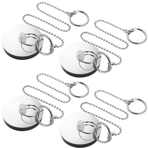 4 Stück Waschbeckenstöpsel, Ø 45.5-42 mm Abflussstopfen, Waschbecken Stopfen, Badewannenstöpsel mit 30 cm Stöpsel Kette, Gummi Abflussstopfen, Waschbecken Stöpsel Verschluss für Spültisch Stopfen