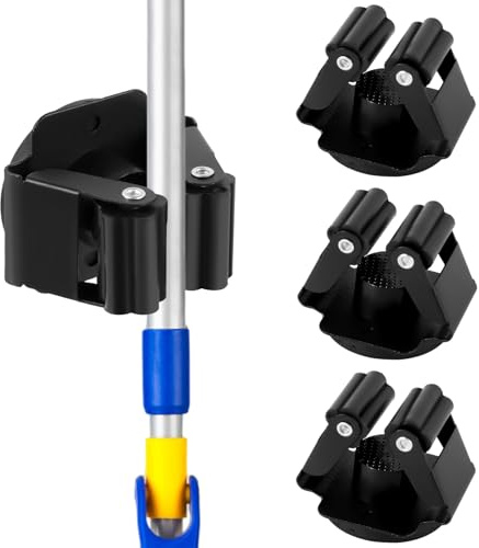 NQEUEPN 4stk Hängender Mopp und Besenhalter, Magnetischer Besenhalter Robuster Mopphalter Besenhalter ohne Bohren Besenaufbewahrungsregal Schwarz Mopphalter-Wandhalterung für Wäsche Garage Küche