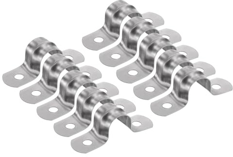 sourcing map 10pcs 1/2 Inch 12mm Conduit Clamps, M12 U Tube Pipe Clamp, Stainless Steel Rigid Pipe Strap, U Shaped Bracket with Two Hole for Pipe Tube Hose Wire Cord Fixing