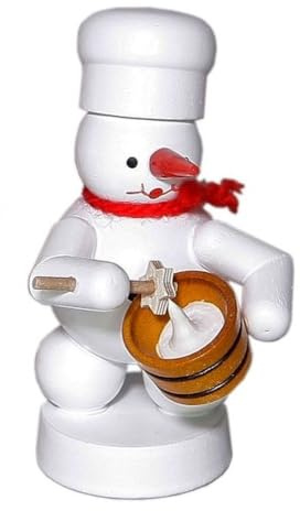 Rudolphs Schatzkiste Winterdekoration Bäcker-Schneemann mit Quirl Höhe 8cm NEU Schneemensch Holzfigur Weihnachtsfigur