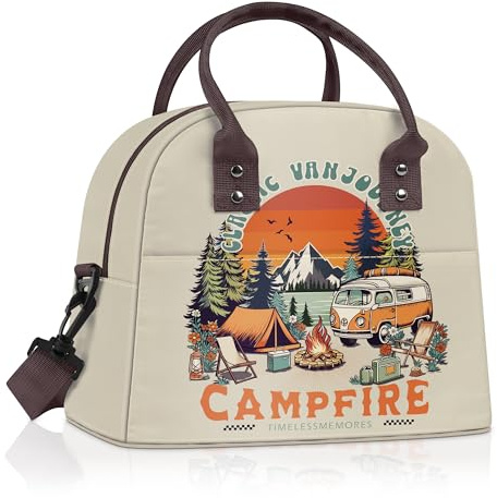 Clastyle Beige Camping Groß Isolierte Lunchtasche Damen, Wasserdichte Klein Kühltasche Erwachsene mit Riemen, Auslaufsicher Brotzeittasche für Picknick Arbeit Büro