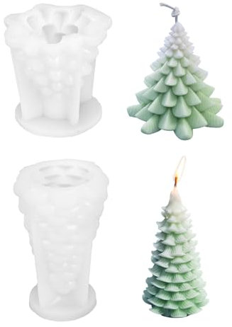 KINDPMA 2 Moldes para velas de árbol de Navidad Moldes de Silicona para Velas Decorativas Navideñas Molde de Vela para Árbol de Navidad 3D Vela árbol Navidad Forma para hacer velas Jabón
