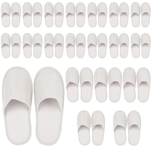 24 par frottétofflor, hotelltofflor, vita gästtofflor, set, 4 mm tofflor stängda, badtofflor, frottétofflor, unisex för hotell salong spa hem, engångstofflor, Vit, X-Large X-bred