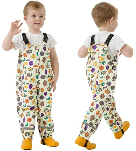 Fewlby Pantalon Impermeable Niños Niñas, Peto de Lluvia Pantalones Barro Mono Impermeable con Tiras Reflectantes Chubasquero Outdoor Traje Impermeable, 5-6 Años