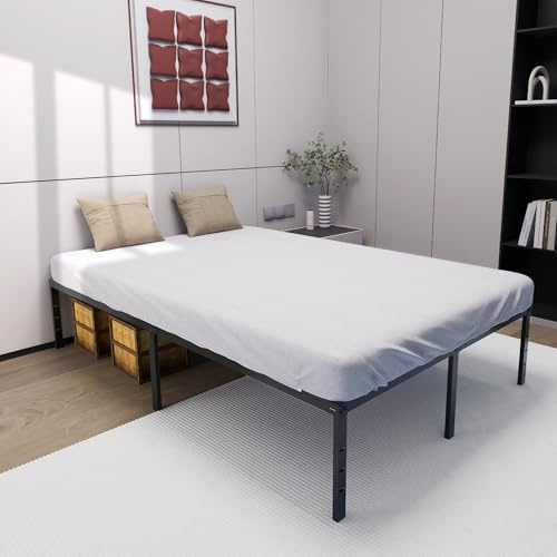 UISEBRT Sängram 160 x 200 cm metallsäng, sängram, plattformssäng av metall, dubbelsäng med 37,5 cm höjd lagringsutrymme under sängen – maximal lastkapacitet 270 kg