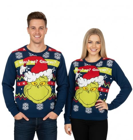 United Labels Le Grinch Pull de Noël pour Hommes et Femmes, Bleu, Who Me Grinchy, Pull en Tricot d'Hiver, Pull Unisexe, bleu, S