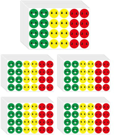 FUGLUS 1200 Stück Smiley Aufkleber,25mm Smile Stimmungsaufkleber Fröhliche Smiley Traurige Rot-Gelb-Grüne Aufkleber, Für Moderationskarten Moderationskoffer Belohnungssticker