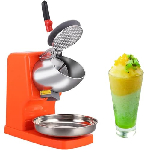 Commercial Electric Ice Crusher Shaver, 300W Motor 220 lb/hr Capacity, 8 Blade Stainless Steel with Splash Proof Lid and Bowl(Orange)