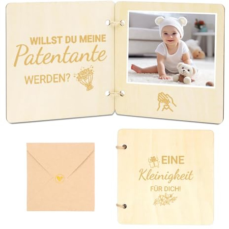 Snyvpra Patentante Fragen Holzbuch Mit Umschlag & Siegel – Willst Du Meine Patentante Sein? Taufpaten Fragen, Willst Du Mein Patenonkel Werden