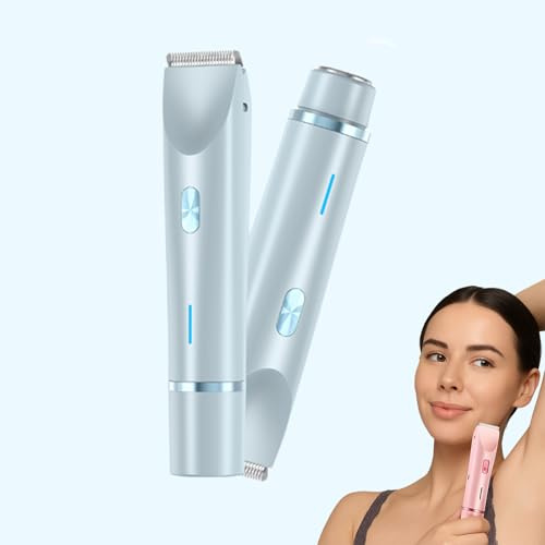 Rasierer, 2-in-1 Damen Körperrasierer, Intimbereich für Frauen, Doppelkopf Bikini Trimmer Damen Für Gesicht Körper Bein, Nass & Trocken, Sanfte Rasur (Blau)