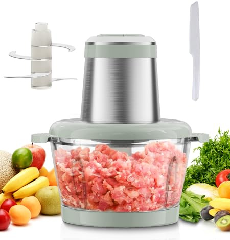 Food Processor, 400W Pure-Copper Motor Multi Vegetable Chopper with Glass Bowl and 304 Blades,Power Mini Chopper Electric Meat Grinder for Meat/Vegetables/Fruit/Nuts/Baby Food (2L)