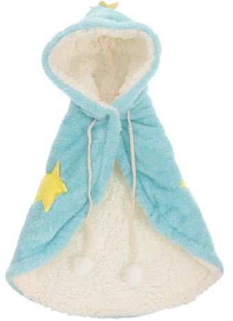 HANABASS Pet Warm Coat Cape with Fleece Lining, Blue Star Drawstring, Size L, Winter Cold Weather Cloak for Cats and Small Dogs