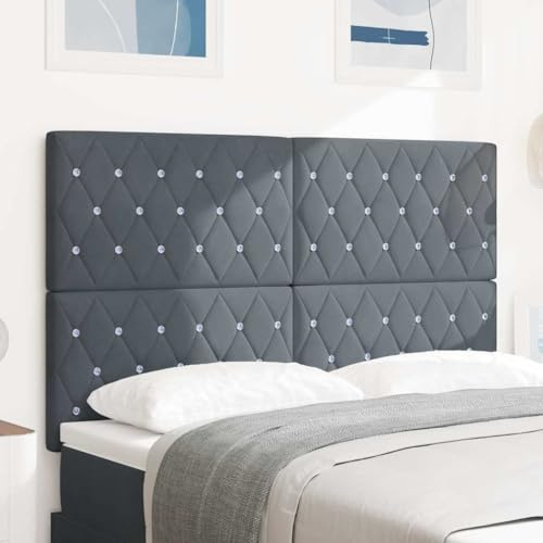 Qnhdfrt Samt Kopfteil 160 cm Dunkelgrau mit Kristallknöpfen Modernes gepolstertes Wandkissen für Bett Höhenverstellbar Robust aus Kiefernholz für Schlafzimmer und Leseecken