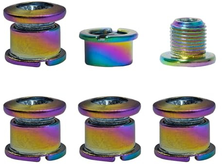 LLHCF 5Pcs Doppia Corona Viti di Bloccaggio Bulloni in Acciaio Ad Alta Resistenza Disco Colorato Guarnitura Dado Acciaio Chainwheel Viti Biciclette Accessori