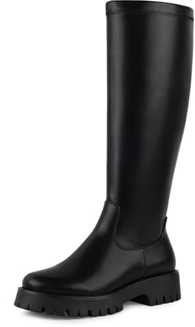 FancyQueen Knee High Boots for Women - Chunky Platform Round Toe Tall Boots with Side Zipper 7.5 B