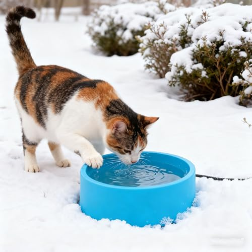 Asixxsix Beheizter 2,5-Liter-Wassernapf für Hunde und Katzen, Beheizter Futternapf für den Außenbereich mit Konstanter Temperatur von 30 °C und Rutschfestem Boden, Beheizter Wassernapf