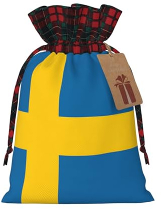 TBABMDPDM Sacco di Babbo Natale con stampa di bandiera svedese, sacchetto regalo in lino con coulisse, per feste di Natale