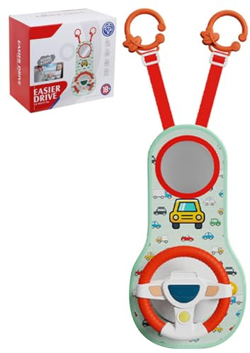 Meyrwoy Rear Facing Car Seat Toys, 360° Rotation Baby Steering Wheel Toy with Mirror, Music, Lights and Driving Sounds, 12 Months+ Kids Steering Wheel for Car Backseat