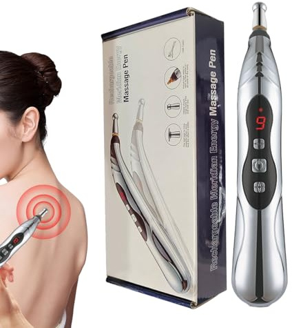 Meridian Pen – Triggerpunkt-Massagegerät, Metallisch Leitfähige Komponente, Elektrisches Stimulatorgerät Mit Einstellbarer Intensität | Muskeln, Gesicht, Fuß, Rücken, Damen, Herren, Zuhause, Reisen, L