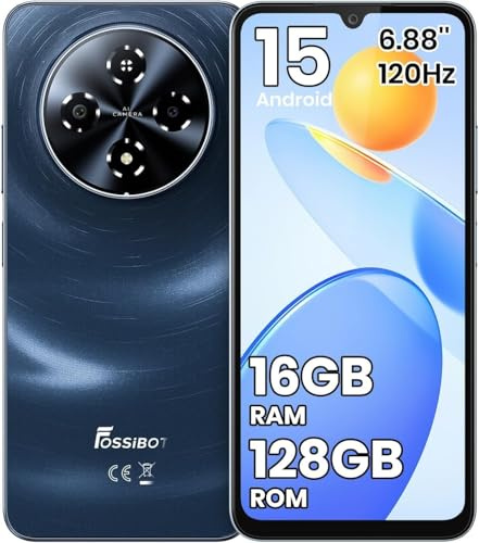 FOSSiBOT S5 Handy Ohne Vertrag, 6,88 Zoll FHD 120Hz Display, 6000mAh Akku Smartphone Ohne Vertrag, 16GB+128GB/1TB Smartphone Android 15 Simlockfreie Handys Dual SIM 4G, Gemini Al, 8.5mm/215g/OTG