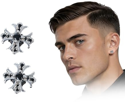 BIVYAX 1 Par de Pendientes Magnéticos de Diamante Negro para Hombre y Mujer, Pendientes de Imán sin Perforación, Acero Inoxidable con Circonias