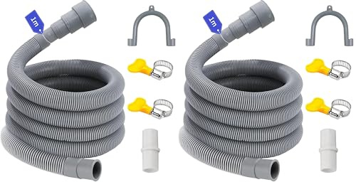 Ablaufschlauch Waschmaschine 0.5/1/1.5/2/2.5/3/4/5/6/7M, Passend für 4 Schnittstellengrößen, Waschmaschine Schlauch Abwasserschlauch Verlängerung Wasserleitung Sinken (1 M) (Packung mit 2)