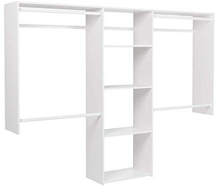 Easy Track OK1460 Deluxe Starter Closet Storage Wall Mounted Wardrobe Organizer System Kit with Shelves and Rods in White for Bedroom with Hardware