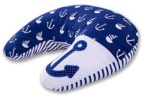 Amilian Stillkissen & Schwangerschaftskissen - Ideales Pregnancy Pillow für Schwangerschaft und Stillen - Stillkissen klein - Lagerungskissen - Seitenschläferkissen - Anker blau - MIT Stickerei