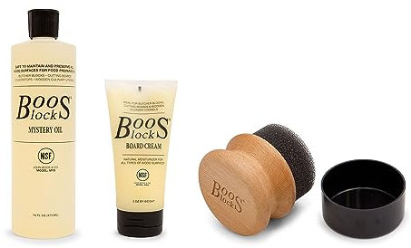 Boos Block Chopping Board Oil and Wax Set - Mystery Oil (16 oz) + Board Cream (5 oz) + Wax Applicator - Cutting Board Oil - Butchers Block Oil - Chopping Board Wax - Beeswax - Food Grade Mineral Oil