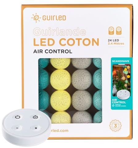 Ghirlanda luminoso a LED per batuffoli di cotone USB - Telecomando wireless - Luce notturna per bambini 2h - Adattatore doppio USB 2A incluso - 4 intensità - 24 sfere 4 m - Scandinavo