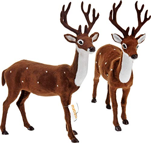 matrasa Hirsch zur Dekoration mit weichem Fell BRAUN - Rentier Weihnachtsdeko 38 cm Blick zur Seite