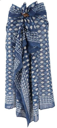 GURU SHOP Bufanda pareo ligera pareo, sarong, toalla de algodón impresa a mano, para hombre y mujer, Blue Combo 21, Talla única
