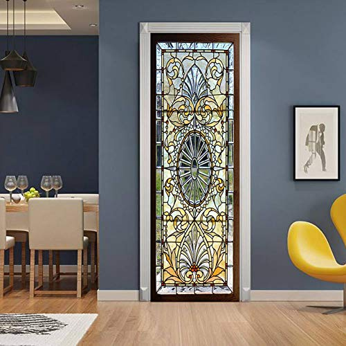 Door Stickers Decals – Opaque Vinyl Printed with Glass Portal Style Design, 3D Peel and Stick Murals, Removable Waterproof Wallpaper, Self-Adhesive Cover for Home or Office, 32.28 W x 78.74 H
