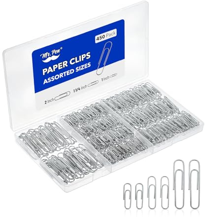 Mr. Pen- Silver Paper Clips, 450 pcs, 1, 1-1/4, 2, Zinc Galvanized Silver Paper Clips with Storage Box, Large and Small for Office, School, DIY, Binder Clips, Business Card Holders & Envelope Clips