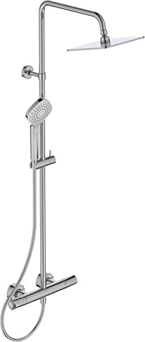 Ideal Standard A7240AA Ceratherm T100 Duschsystem mit Brausethermostat – 3-Funktions-Handbrause Ø 11 cm und Regenbrause 20x20 cm – Brauseschlauch 175 cm – in Chrom