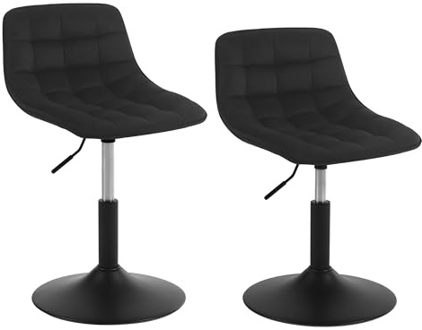WOLTU Set med 2 Justerbar Pall Stol Arbetspall Kontorspall Matstol Småbordsstol Hemmakontor Kommersiell butik Multifunktionell 360° Swivel Velvet Black Seat 38-49,5 cm hög