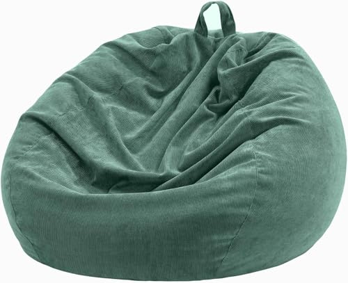 Nobildonna Fodera per poltrona sacco da 0,9 m (senza imbottitura), 90 x 109 cm, grande, lavabile, in velluto a coste di alta qualità, per adulti e bambini, colore verde