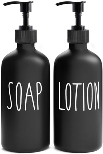 MOMEEMO Matte Black Soap Dispenser Bathroom Set, Contains Lotion and Hand Soap Dispenser, Suitable for Bathroom Decor Farmhouse Style. (Black)