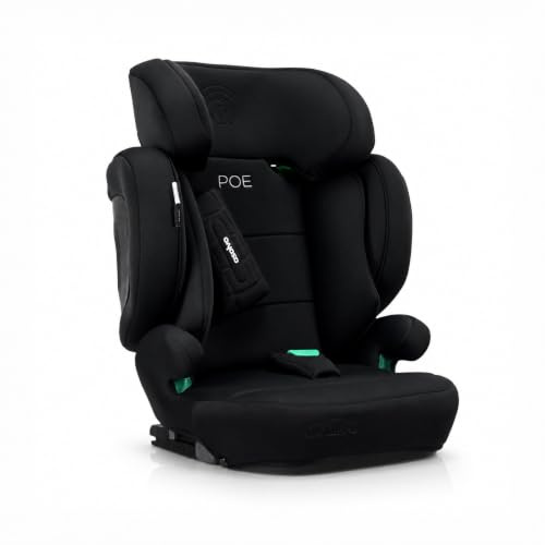 Silla de coche i-Size Isofix 100-150 cm | Homologada ECE R129, protección lateral y cervical, reposacabezas 21 cm, respaldo plegable, alas abatibles | Poe Fix Negra Asalvo