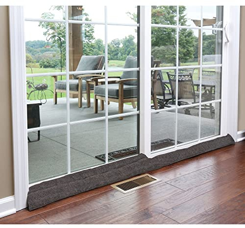 HOME DISTRICT Sliding Door Draft Stopper - Glass Door Draft Blocker, Patio Under Door Draft Stopper, Door Air Blocker Draft Dodger Approx. 71 Long - Black Faux Linen
