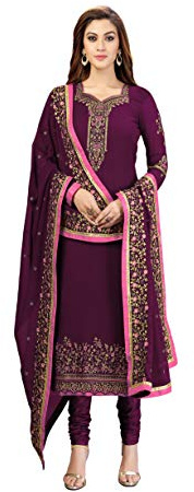 TRENDMALLS Damen Georgette Stickerei Indianer Pakistani Salwar Anzug Set Ethno Kleid, Violett, Medium