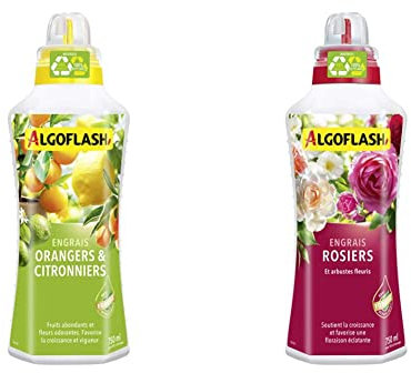ALGOFLASH Engrais Orangers et Citronniers, Bouchon Doseur Inclus, 750 ml, ALIAGR750N & Engrais Rosiers, Bouchon Doseur Inclus, 750 ml, ALIROS750N