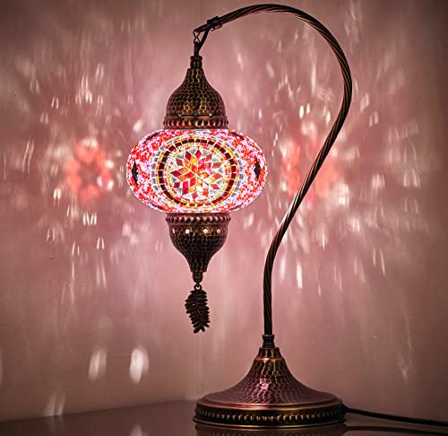 DEMMEX - Paralume realizzato a mano, in vetro a mosaico turco, marocchino, finitura in ottone anticato, 48,3 x 27,9 cm, colore: rosa