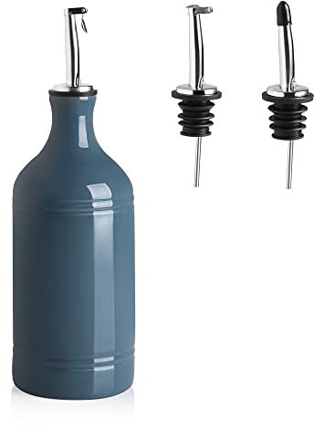 Sweejar Home Porcelain Olive Oil Dispenser Bottle, Opaque Oil Cruet Protects Oil To Reduce Oxidation, Suitable For Storage Of Oil, Vinegar, Soy Sauce And Other Liquids, 1 Piece, 460ml(Fog blue)