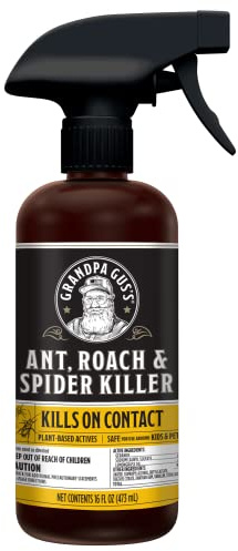 Grandpa Gus's Ant, Roach, and Spider Bug Killer Spray - Indoor & Outdoor Plant-Based Pet Control Spray, Non-Greasy, Non-Staining, Light Fresh Scent - Kids & Pet Safe When Used as Directed, 16 fl oz